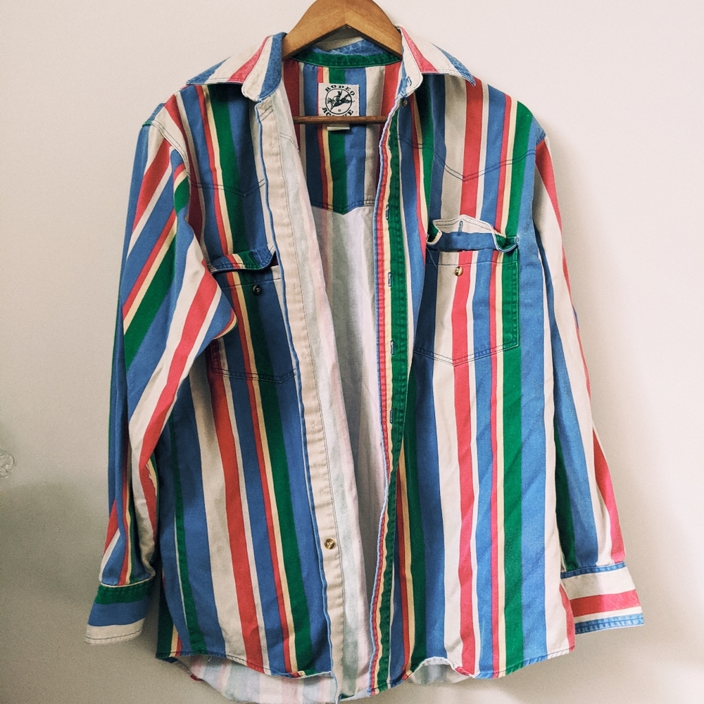 striped denim button down